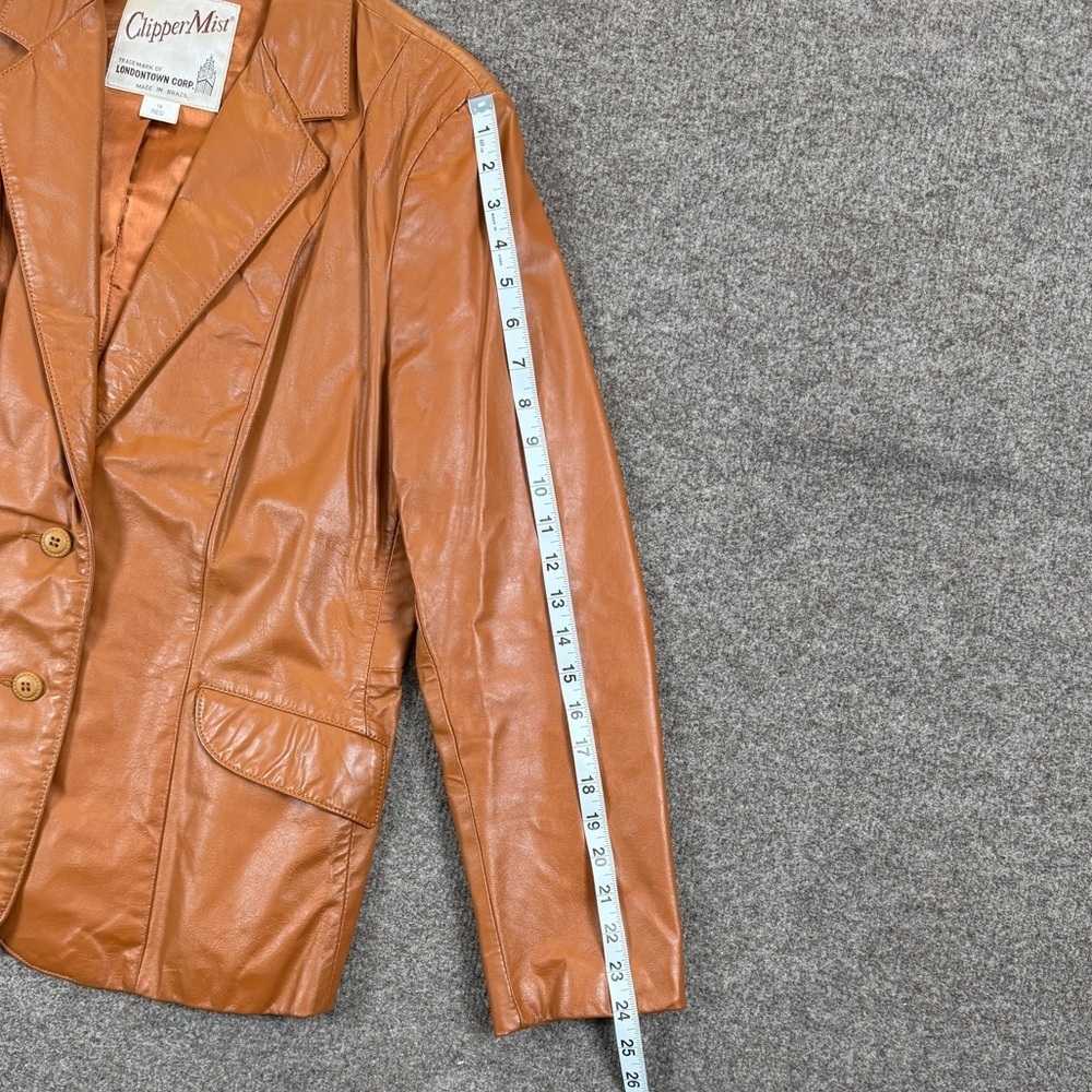 VTG Clipper Mist Genuine Leather Blazer Jacket Women’s L Tan Rust Retro 70s 80s - Picture 8 of 15